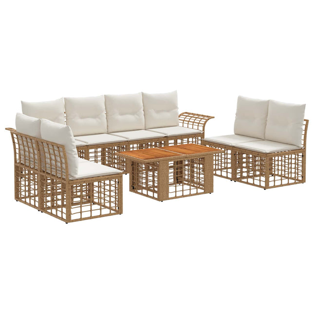 Havesofa Sæt 9 stk. Naturlig og Creme Hvid polyrattan