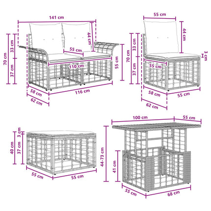 Havesofa Sæt 5 stk. Sort og Mørkegrå polyrattan