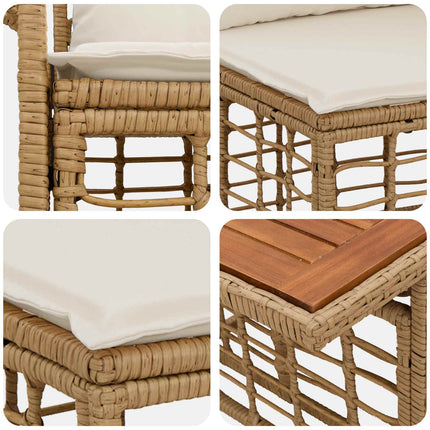 Havesofa Sæt 6 stk. Naturlig og Creme Hvid polyrattan