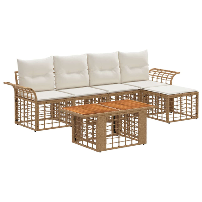 Havesofa Sæt 6 stk. Naturlig og Creme Hvid polyrattan