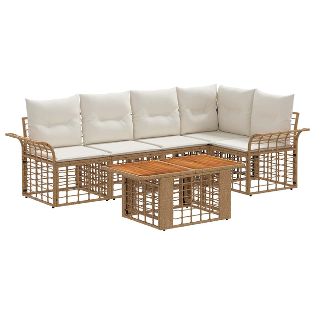 Havesofa Sæt 6 stk. Naturlig og Creme Hvid polyrattan