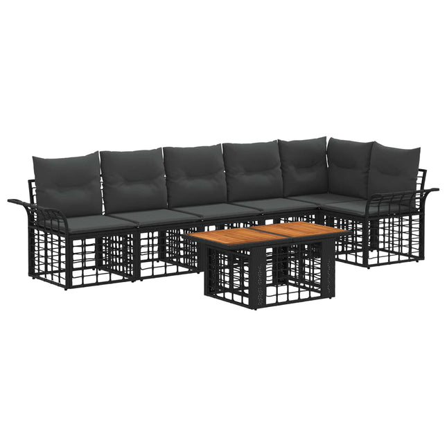 Havesofa Sæt 7 stk. Sort og Mørkegrå polyrattan