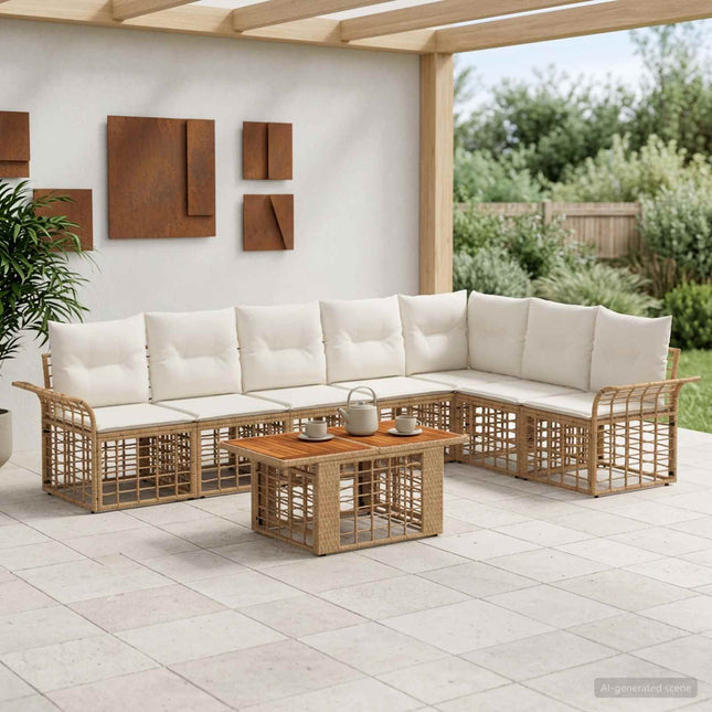 Havesofa Sæt 8 stk. Naturlig og Creme Hvid polyrattan