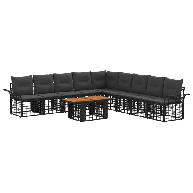 Havesofa Sæt 10 stk. Sort og Mørkegrå polyrattan
