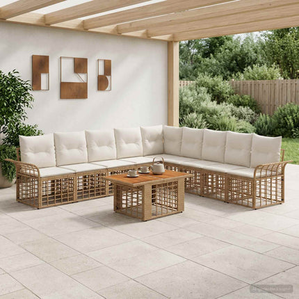 Havesofa Sæt 10 stk. Naturlig og Creme Hvid polyrattan
