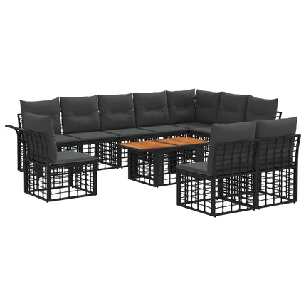 Havesofa Sæt 11 stk. Sort og Mørkegrå polyrattan