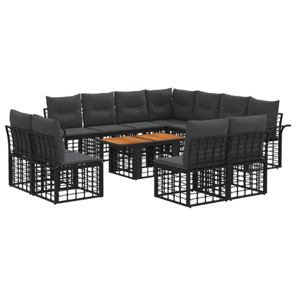 Havesofa Sæt 12 stk. Sort og Mørkegrå polyrattan