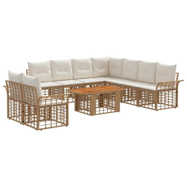 Havesofa Sæt 10 stk. Naturlig og Creme Hvid polyrattan