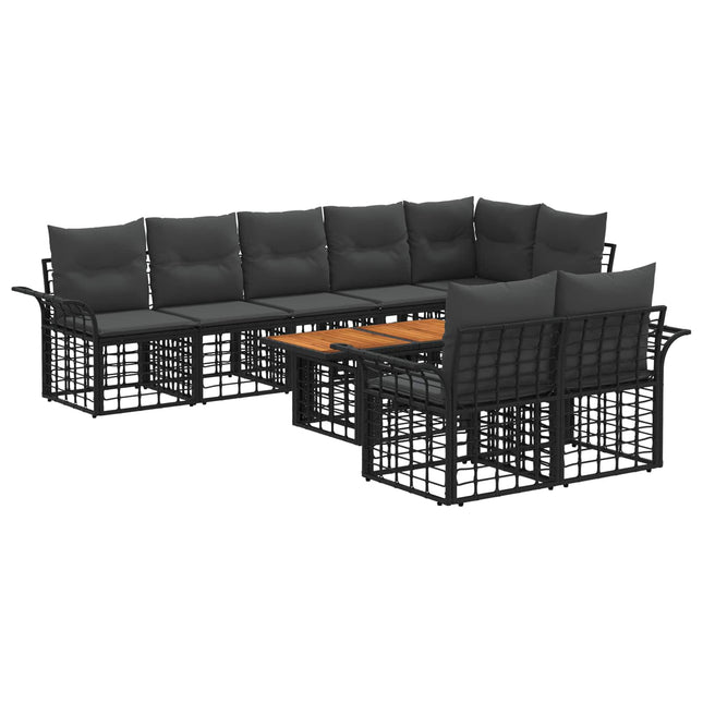 Havesofa Sæt 9 stk. Sort og Mørkegrå polyrattan