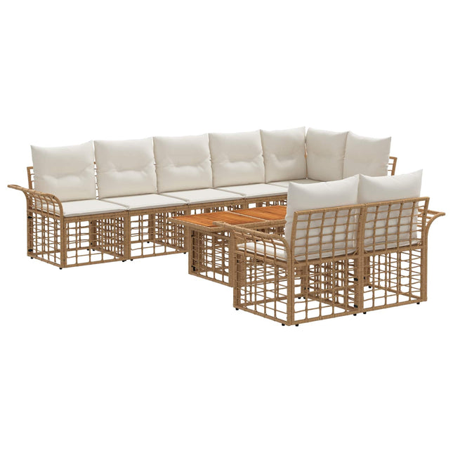 Havesofa Sæt 9 stk. Naturlig og Creme Hvid polyrattan