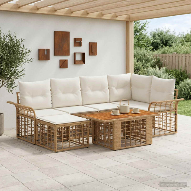 Havesofa Sæt 7 stk. Naturlig og Creme Hvid polyrattan