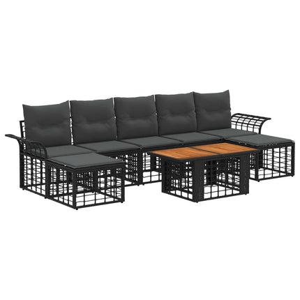Havesofa Sæt 8 stk. Sort og Mørkegrå polyrattan