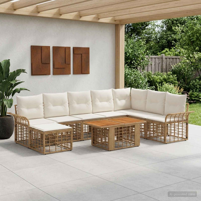 Havesofa Sæt 9 stk. Naturlig og Creme Hvid polyrattan