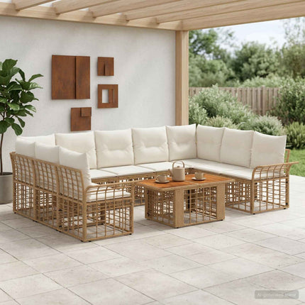 Havesofa Sæt 10 stk. Naturlig og Creme Hvid polyrattan