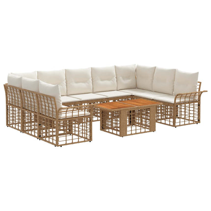 Havesofa Sæt 10 stk. Naturlig og Creme Hvid polyrattan