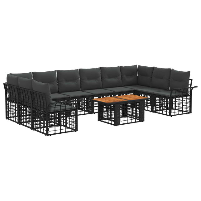 Havesofa Sæt 11 stk. Sort og Mørkegrå polyrattan