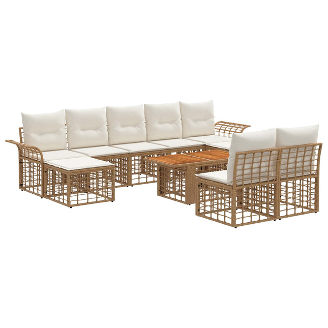 Havesofa Sæt 10 stk. Naturlig og Creme Hvid polyrattan