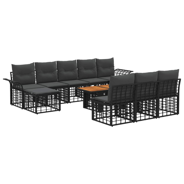 Havesofa Sæt 11 stk. Sort og Mørkegrå polyrattan
