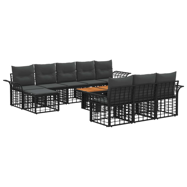 Havesofa Sæt 11 stk. Sort og Mørkegrå polyrattan