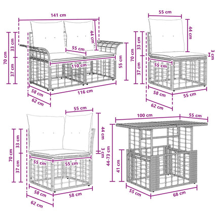 Havesofa Sæt 12 stk. Sort og Mørkegrå polyrattan