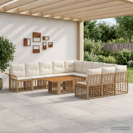 Havesofa Sæt 12 stk. Naturlig og Creme Hvid polyrattan