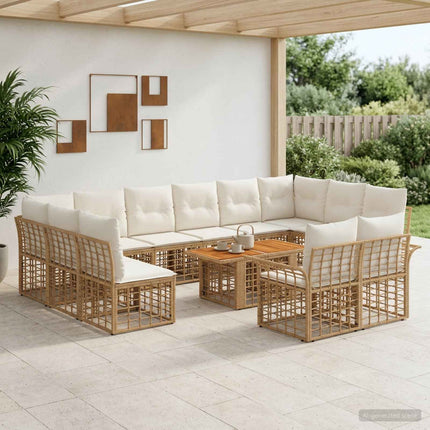 Havesofa Sæt 13 stk. Naturlig og Creme Hvid polyrattan