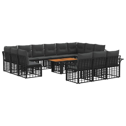 Havesofa Sæt 14 stk. Sort og Mørkegrå polyrattan