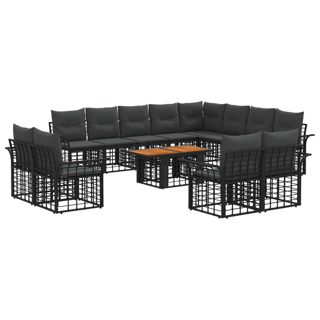 Havesofa Sæt 13 stk. Sort og Mørkegrå polyrattan
