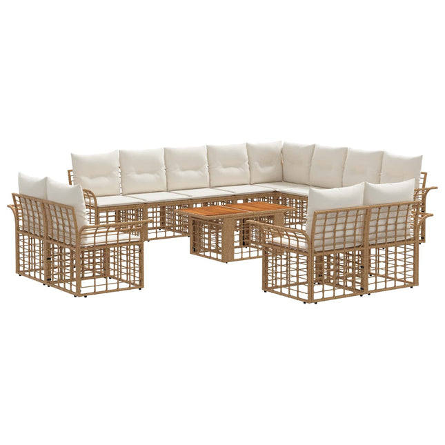 Havesofa Sæt 13 stk. Naturlig og Creme Hvid polyrattan