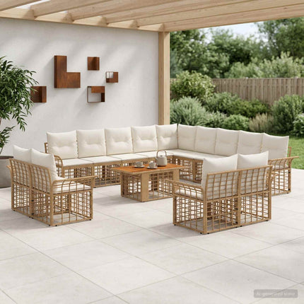 Havesofa Sæt 14 stk. Naturlig og Creme Hvid polyrattan