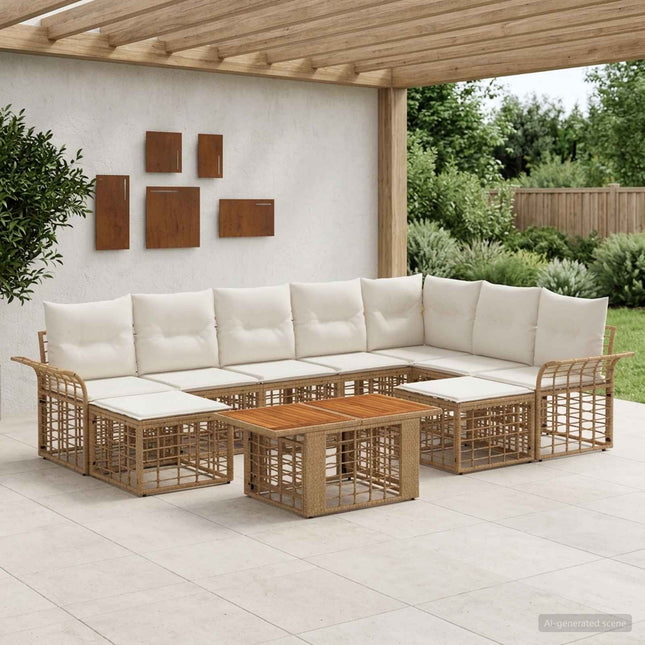 Havesofa Sæt 10 stk. Naturlig og Creme Hvid polyrattan