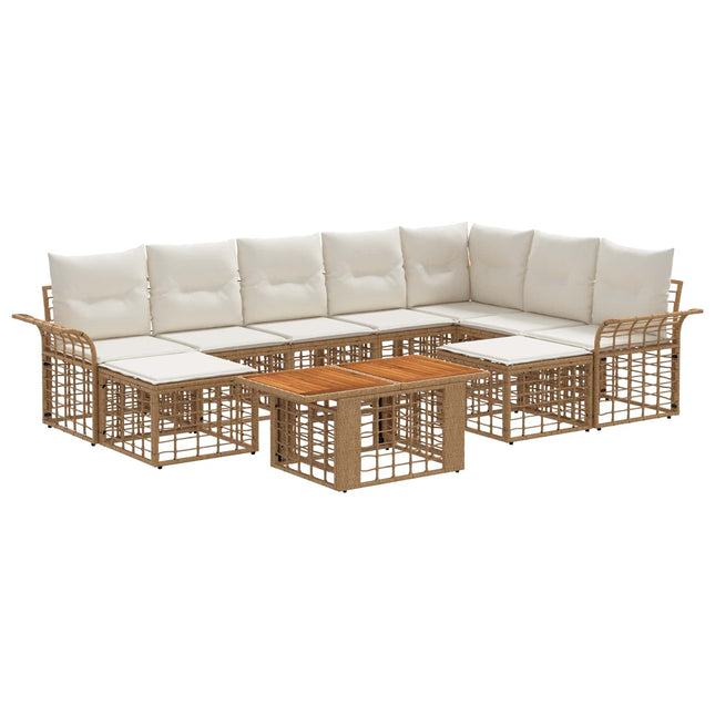 Havesofa Sæt 10 stk. Naturlig og Creme Hvid polyrattan