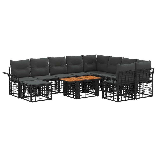 Havesofa Sæt 11 stk. Sort og Mørkegrå polyrattan