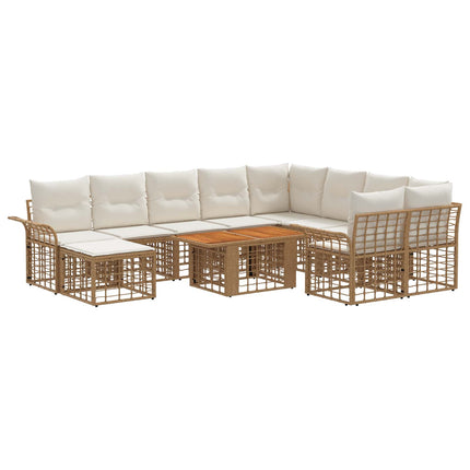 Havesofa Sæt 11 stk. Naturlig og Creme Hvid polyrattan