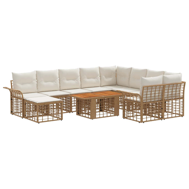 Havesofa Sæt 11 stk. Naturlig og Creme Hvid polyrattan
