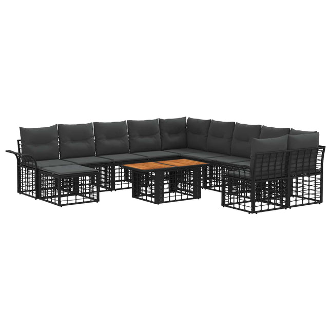 Havesofa Sæt 12 stk. Sort og Mørkegrå polyrattan