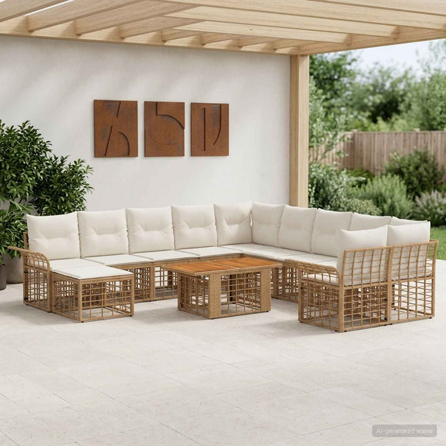 Havesofa Sæt 12 stk. Naturlig og Creme Hvid polyrattan