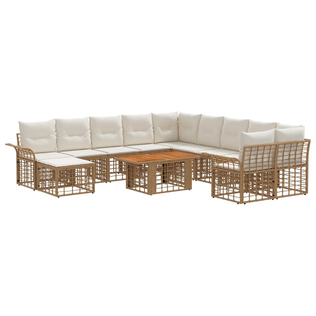 Havesofa Sæt 12 stk. Naturlig og Creme Hvid polyrattan