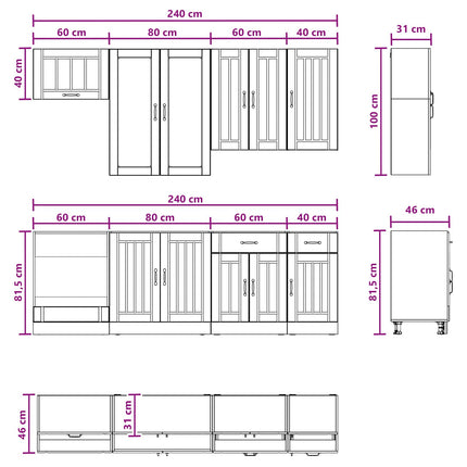 Køkken enhed LUCCA 8 pcs Sort Konstrueret træ
