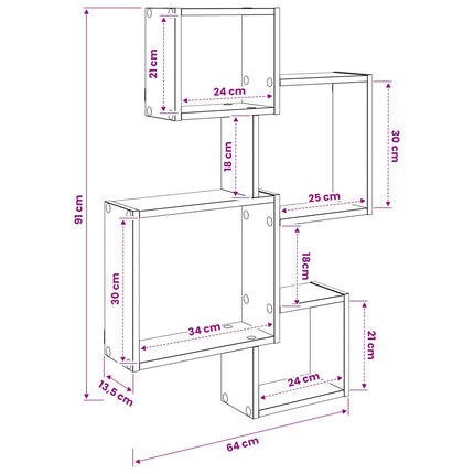 Væg Kub Hylder Vægmonteret Sort eg 64 x 13,5 x 91,5 cm