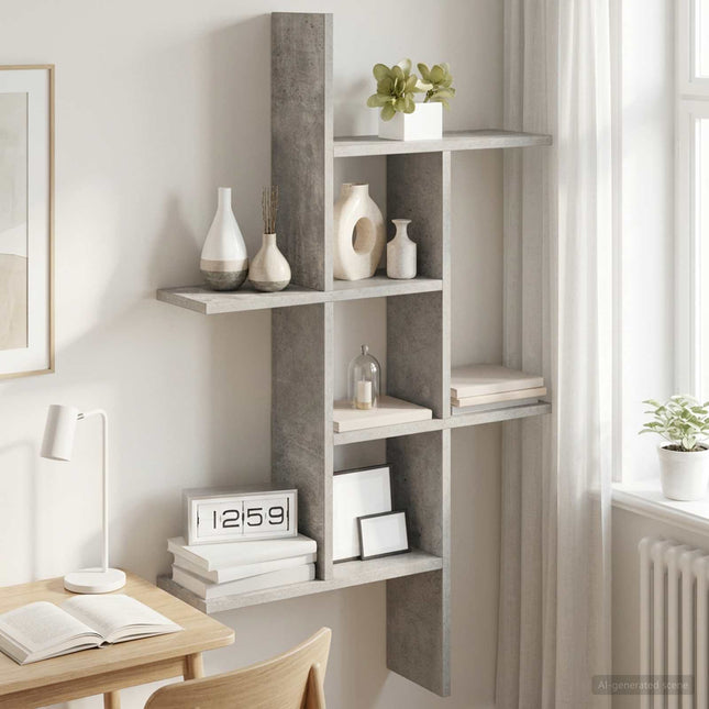 Væghylde Betongrå 61 x 15 x 102 cm Konstrueret træ