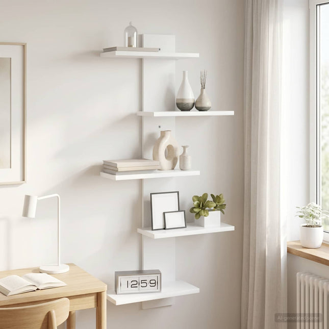 Væghængt Flydende Hylde Hvid 48,5 x 15 x 101 cm Konstrueret træ