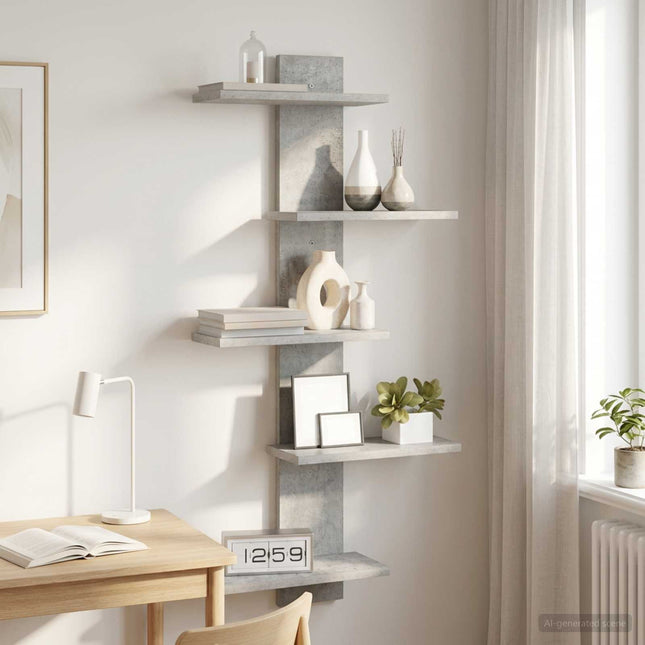 Væghængt Flydende Hylde Betongrå 48,5 x 15 x 101 cm