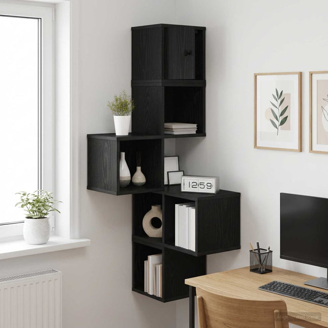 Væg Hjørneshylde Sort eg 48 x 48 x 120 cm Konstrueret træ
