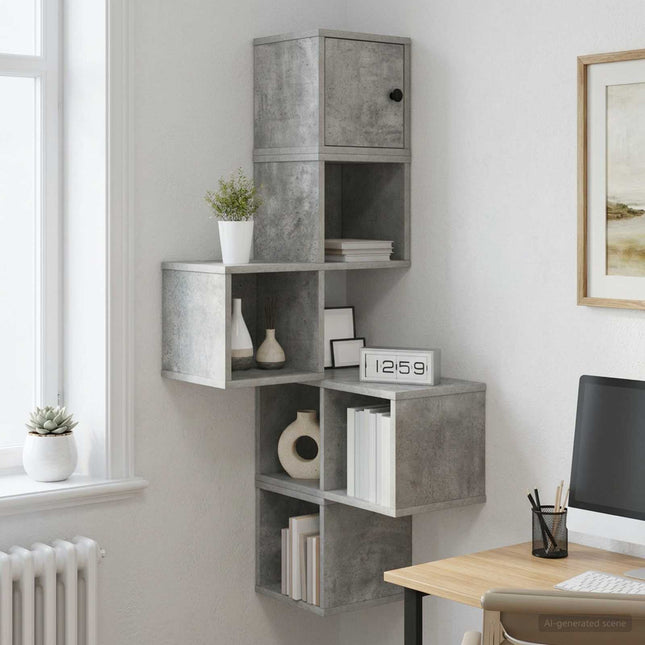 Væg Hjørneshylde Betongrå 48 x 48 x 120 cm Konstrueret træ