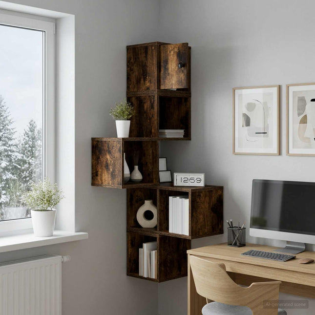 Væg Hjørneshylde Røget eg 48 x 48 x 120 cm Konstrueret træ