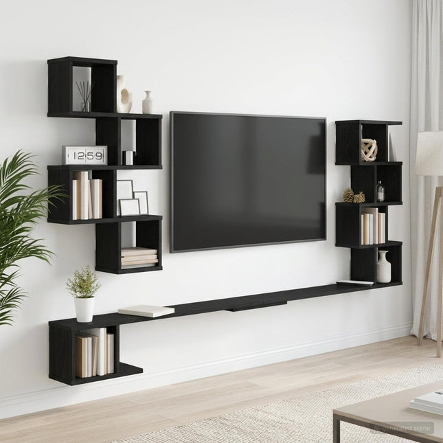 Væghængt TV-hylde Sort eg 180 x 15 x 94 cm Konstrueret træ