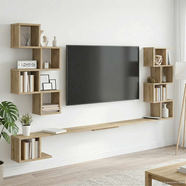 Væghængt TV-hylde Sonoma-eg 180 x 15 x 94 cm Konstrueret træ