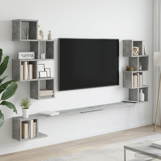 Væghængt TV-hylde Betongrå 180 x 15 x 94 cm Konstrueret træ