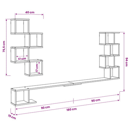 Væghængt TV-hylde Røget eg 180 x 15 x 94 cm Konstrueret træ
